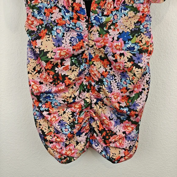 for Love & Lemons Bouquet Floral Deep V-neck Ruffle Puff Sleeve Mini Dress Sz M - Picture 15 of 16